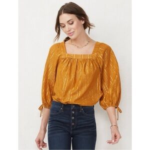 NWT LC Lauren Conrad Squareneck Volume-Sleeve Top Mustard Gold Size XS